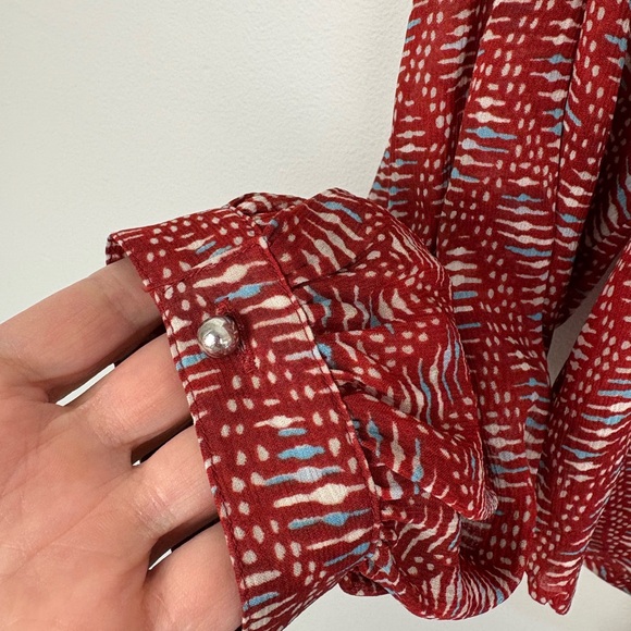 Veronica Beard Red Printed Button-Down Blouse size 6 100% silk boho EUC - Picture 5 of 14